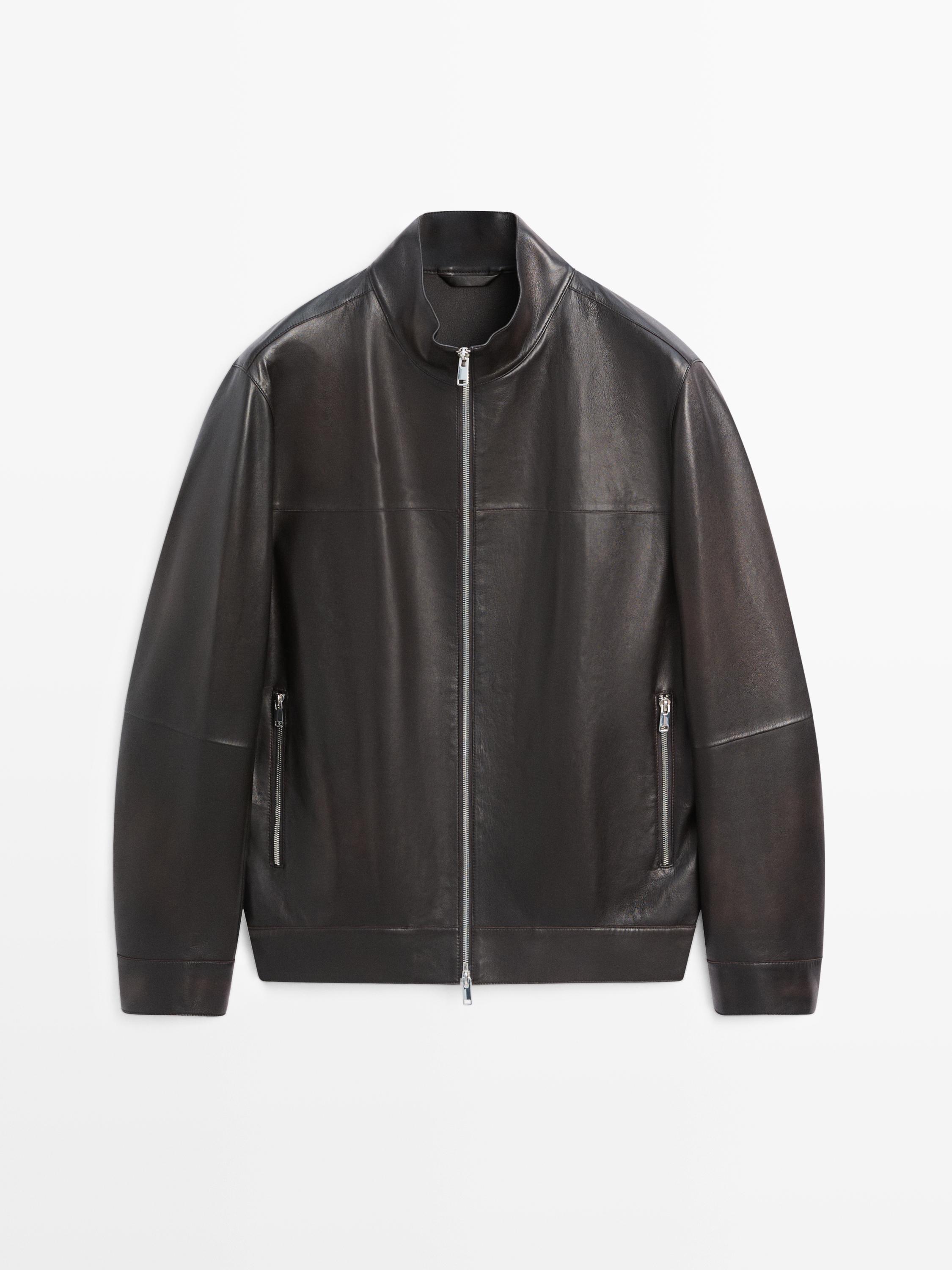 Distressed effect nappa leather jacket — Dark brown