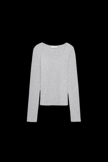 LANGÄRMELIGES T-SHIRT - Grau meliert von Zara - Bild 0