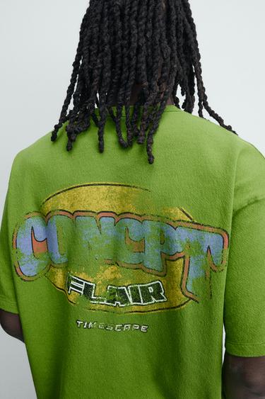 T-SHIRT RELAXED FIT À IMPRIMÉS DÉLAVÉS - Vert de Zara - Image 5