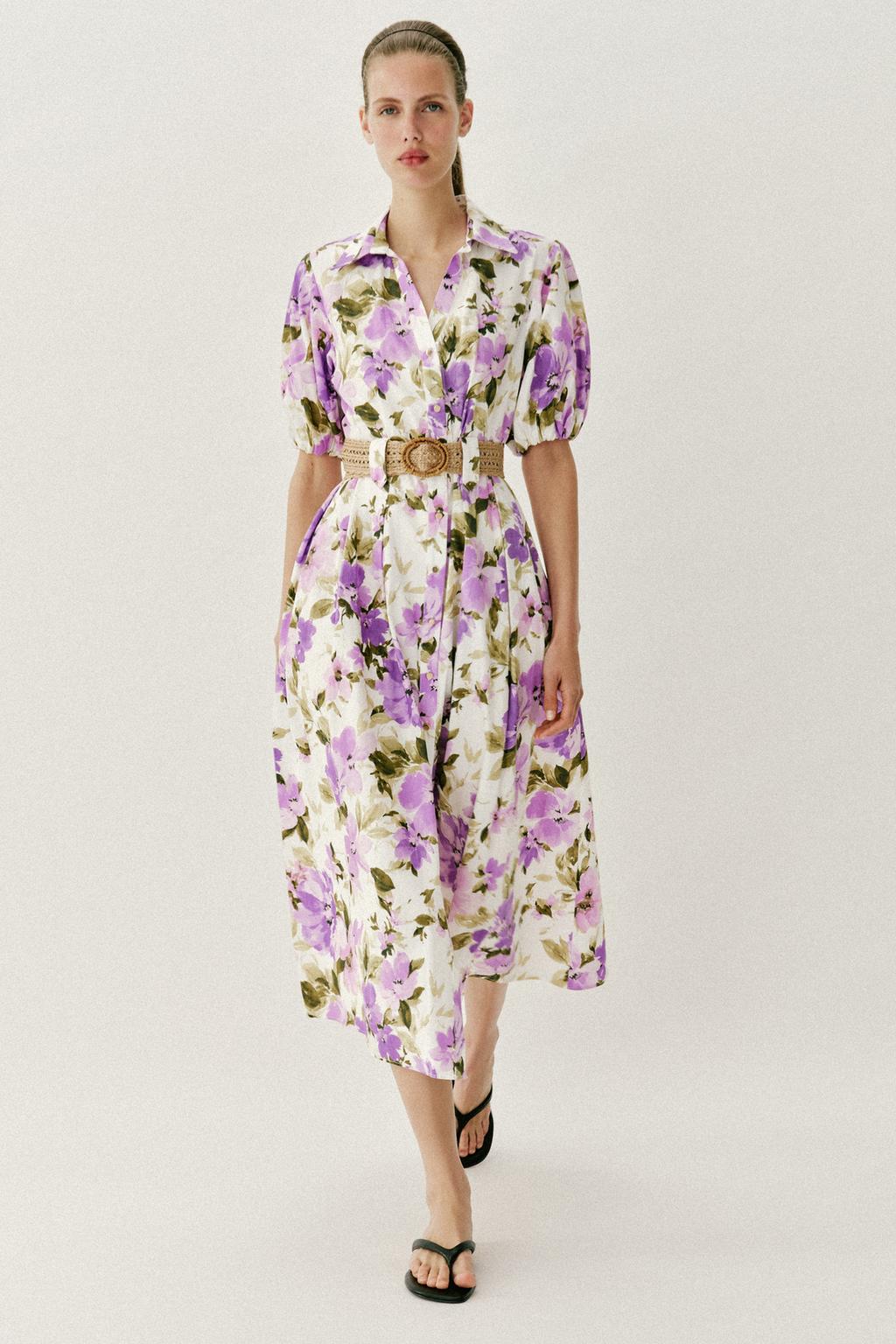 FLORAL PRINT BELTED MIDI DRESS - image 2