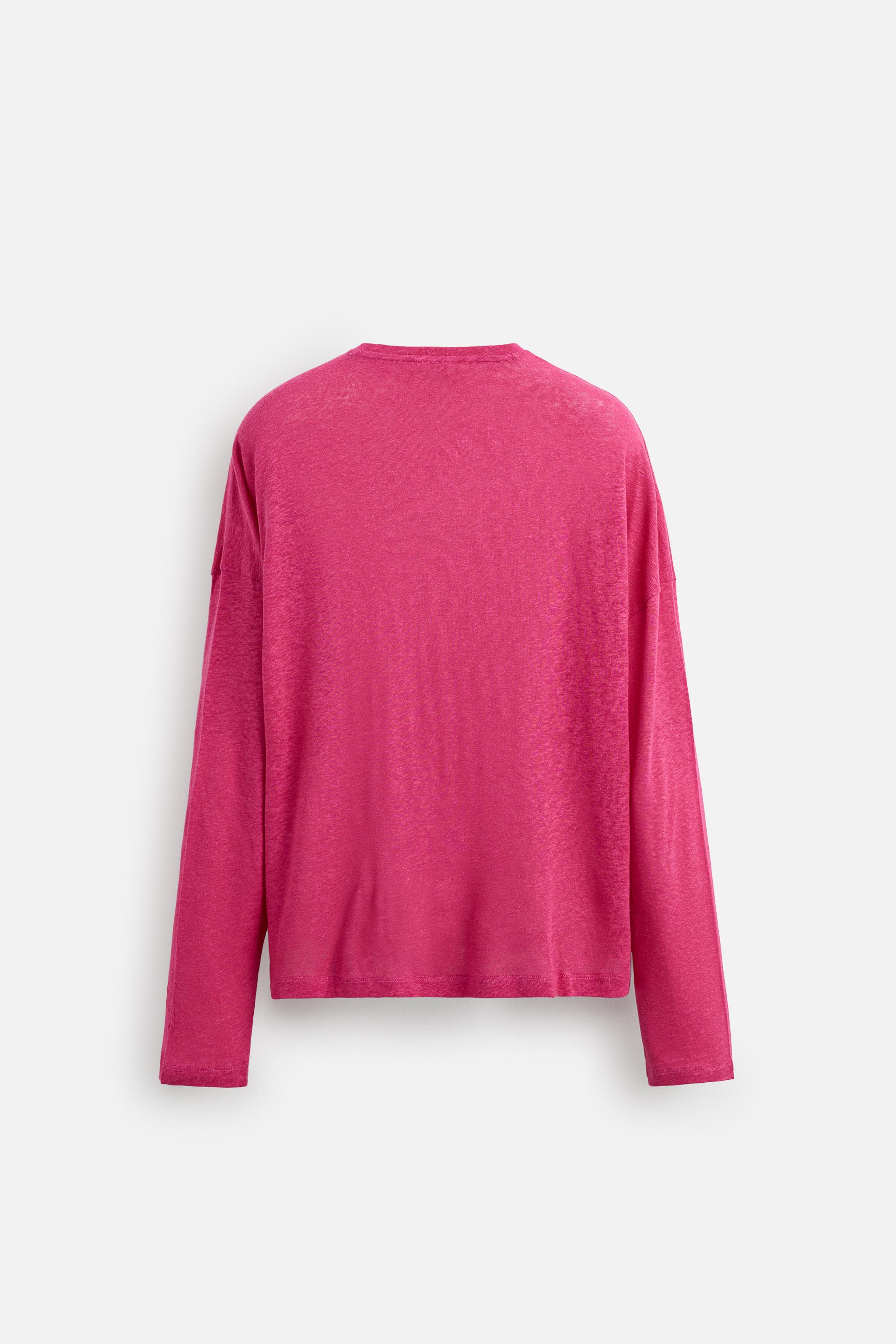 ZARA ロングスリーブTシャツ 2335/644 VISCOSE LINEN T-SHIRT - Fuchsia | ZARA United States