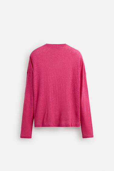 VISCOSE - LINEN T-SHIRT - Fuchsia by Zara - Image 6