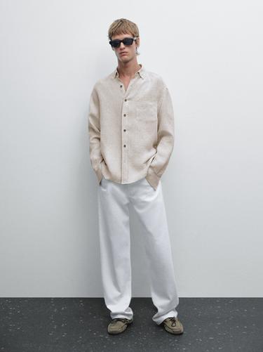 Zara 100% linen regular fit shirt - Gray - Image 0