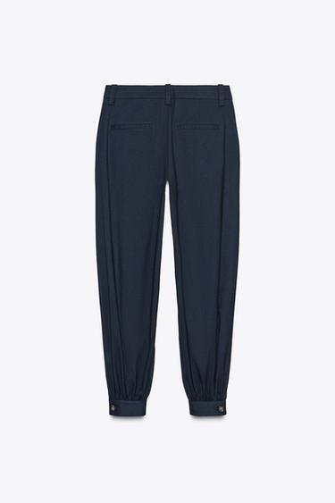 PLEATED TROUSERS WITH BUTTONED HEM - Navy blue by Zara - Image 5