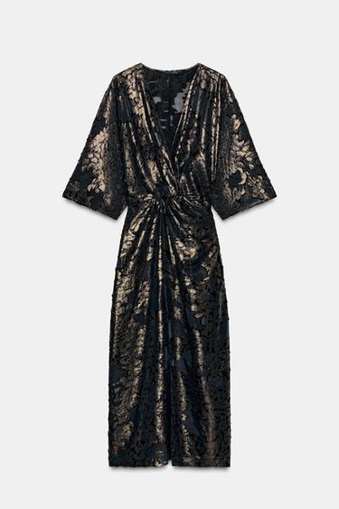 FOIL DRAPED MIDI DRESS - Black by Zara