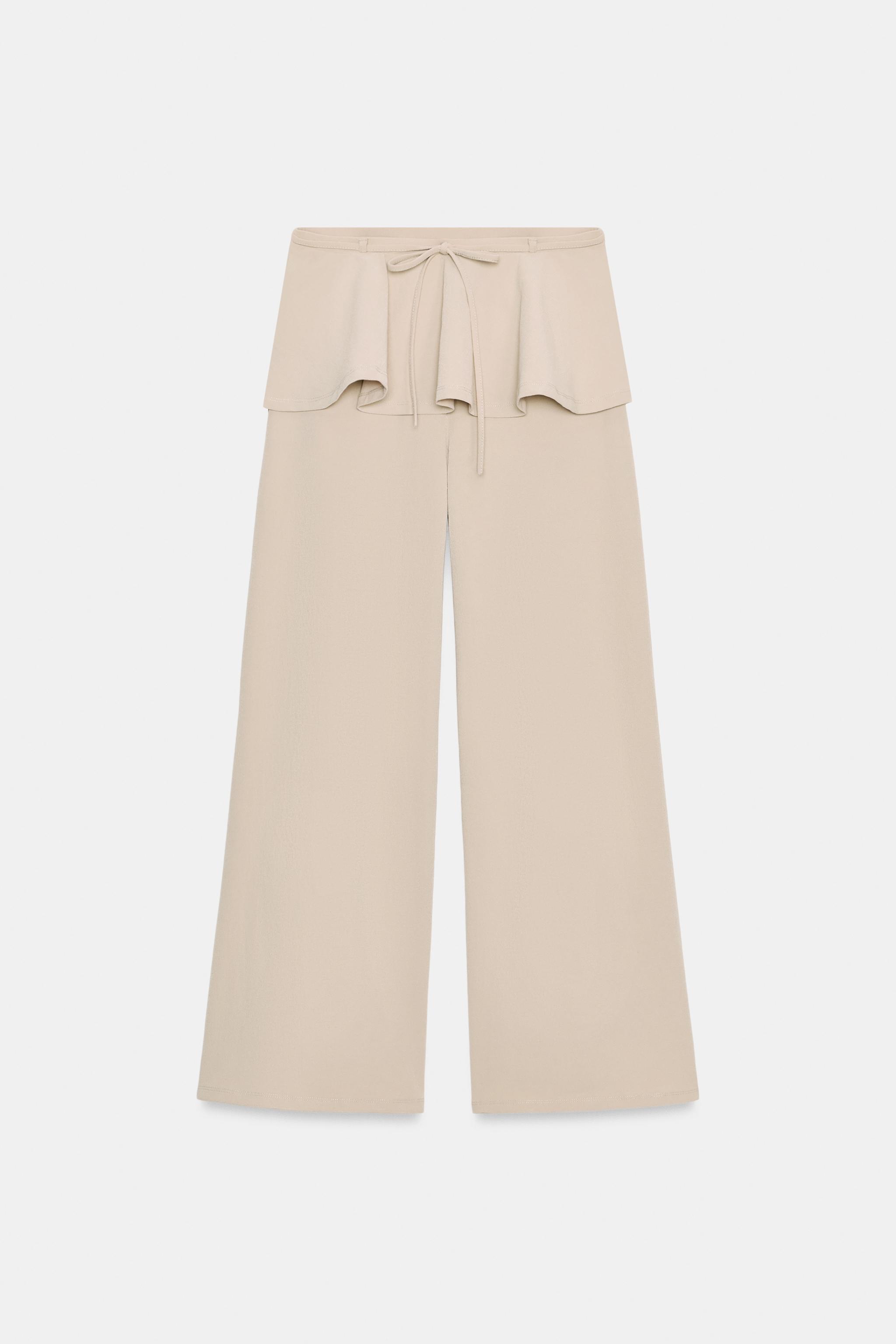 BELİ VOLANLI GENİŞ PAÇA PANTOLON - Görsel 5