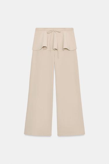 WIDE-LEG TROUSERS WITH WAIST FRILL - Beige by Zara - Image 4