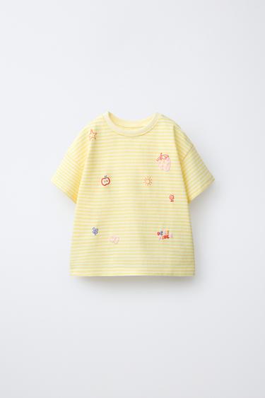 STRIPED T-SHIRT WITH EMBOSSED DETAILS - Light yellow by Zara