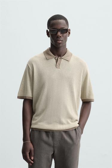 CONTRAST KNIT POLO SHIRT - Beige by Zara