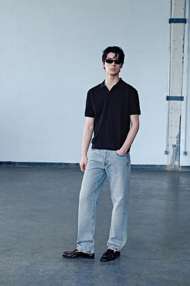 VERTICAL TEXTURE POLO SHIRT - Black by Zara