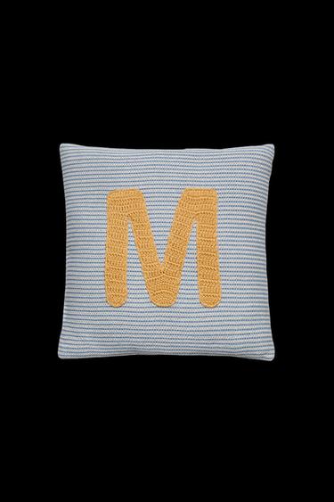 Zara CHILDREN'S EMBROIDERED LETTER M THROW PILLOW - Light blue