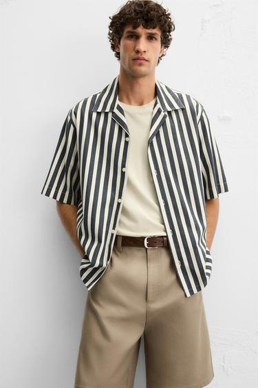 STRIPED TEXTURED SHIRT - Dark grey by Zara