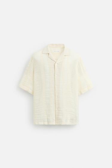 CHEMISE JACQUARD COTON ET LIN - Écru de Zara