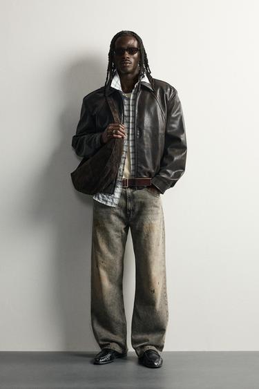 RELAXED FIT LEATHER EFFECT JACKET - Brown by Zara - Image 0