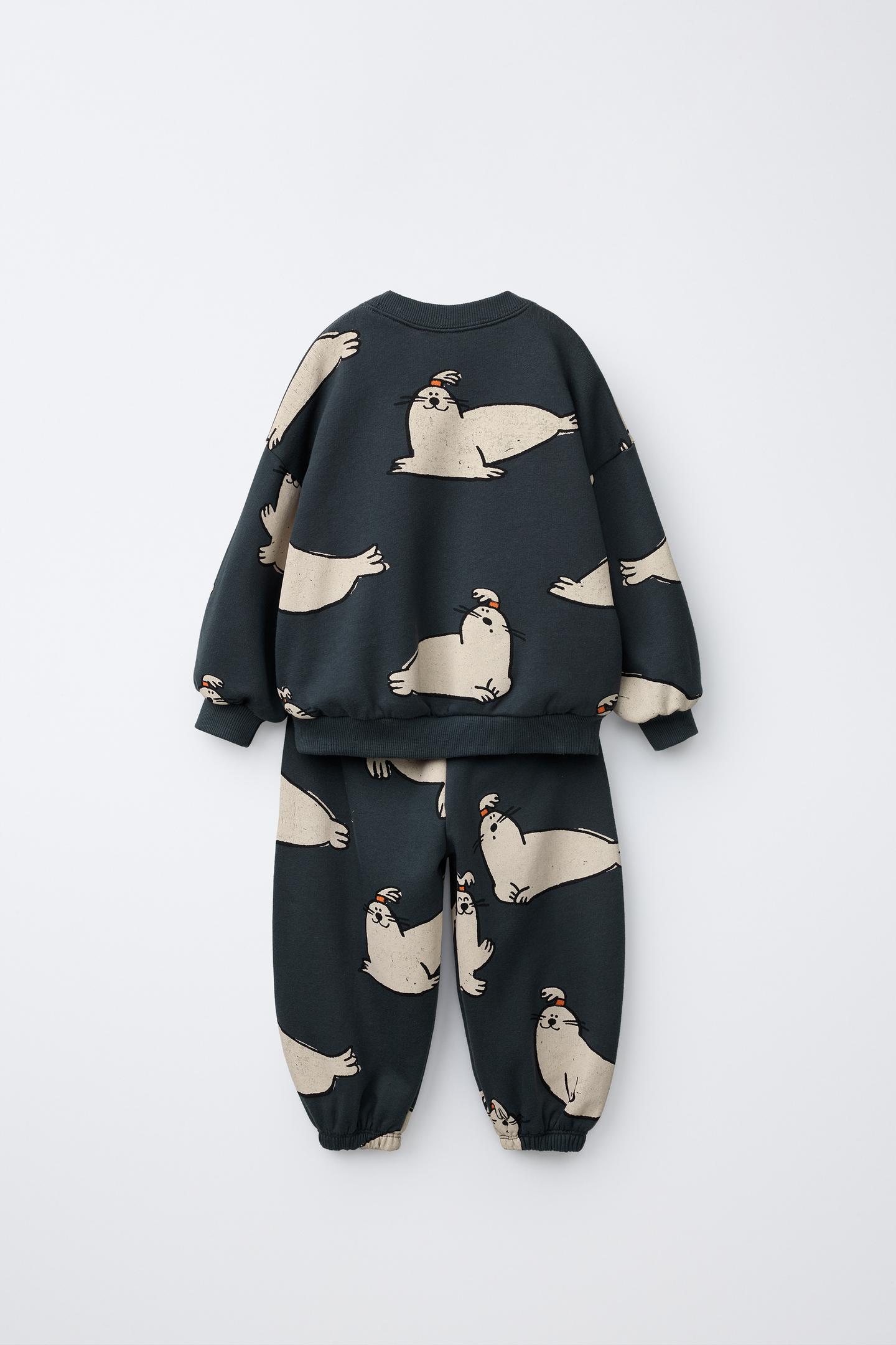 Детские комплекты Zara Seal Print Sweatshirt and Pants Jogging Set, цвет: Тёмный серый — фото 3