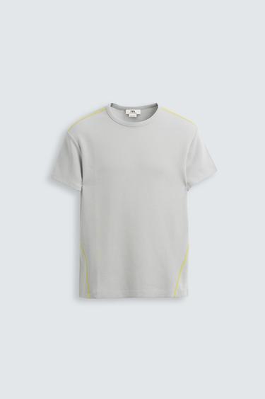 Zara TEXTURED CROPPED FIT T-SHIRT - Mid-gray