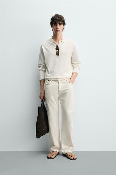 COTTON/LINEN KNIT POLO SHIRT - Ecru by Zara