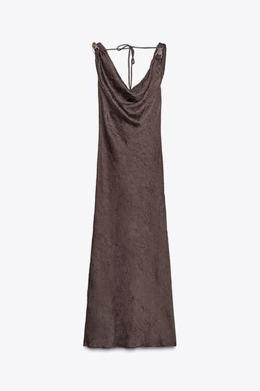 CRINKLE-EFFECT SATIN MIDI DRESS - Brown by Zara - Image 4