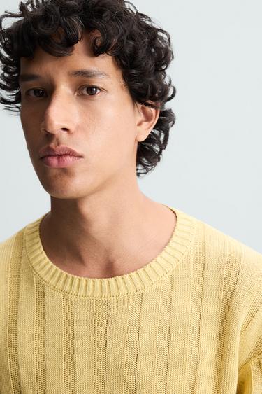 SUÉTER 100% LINHO CANELADO - Amarelo da Zara