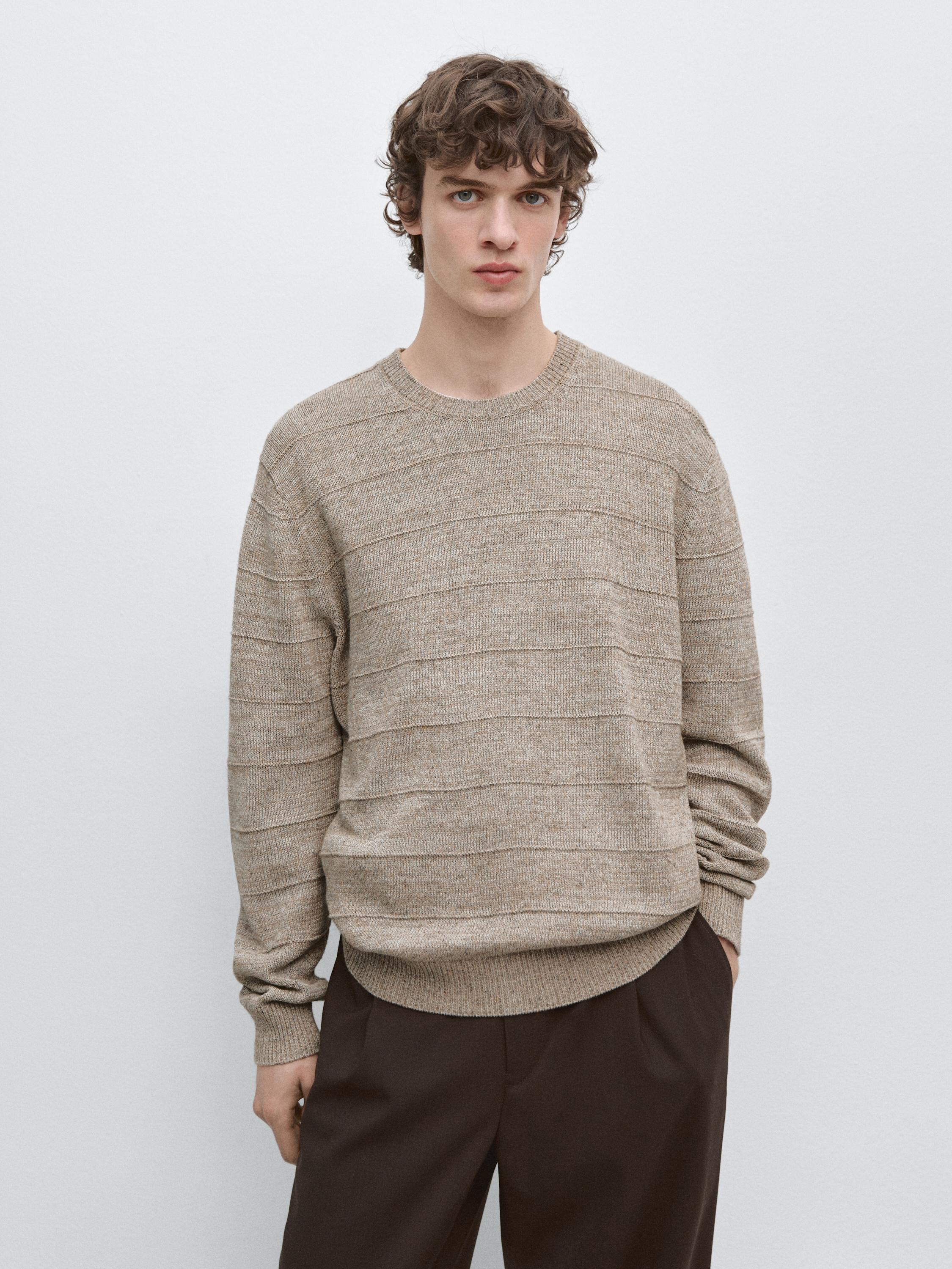 Striped knit crew neck sweater