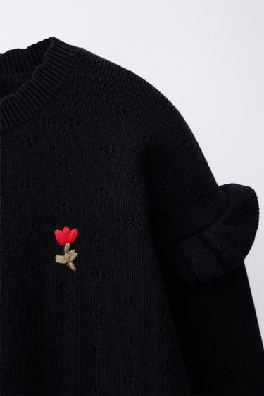 EMBROIDERED FLORAL KNIT SWEATER - Black by Zara - Image 2