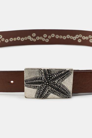CEINTURE EN CUIR 100% ÉTOILE DE MER - Marron de Zara - Image 4