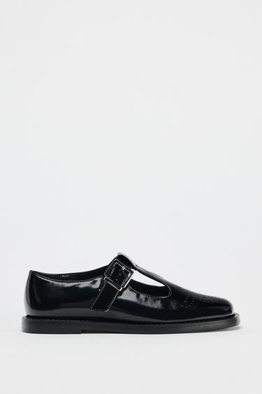 FLAT PATENT BROGUE SHOES - Black by Zara - Image 0