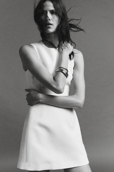 Zara ZW COLLECTION VOLUMINOUS MINI DRESS - Ecru