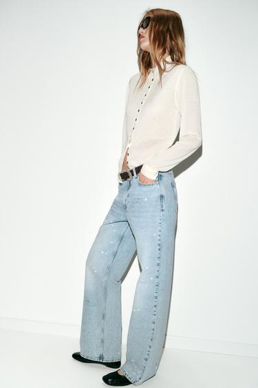 Z1975 LOOSE mid-waist PAINT-EFFECT JEANS - Light blue by Zara - Image 5