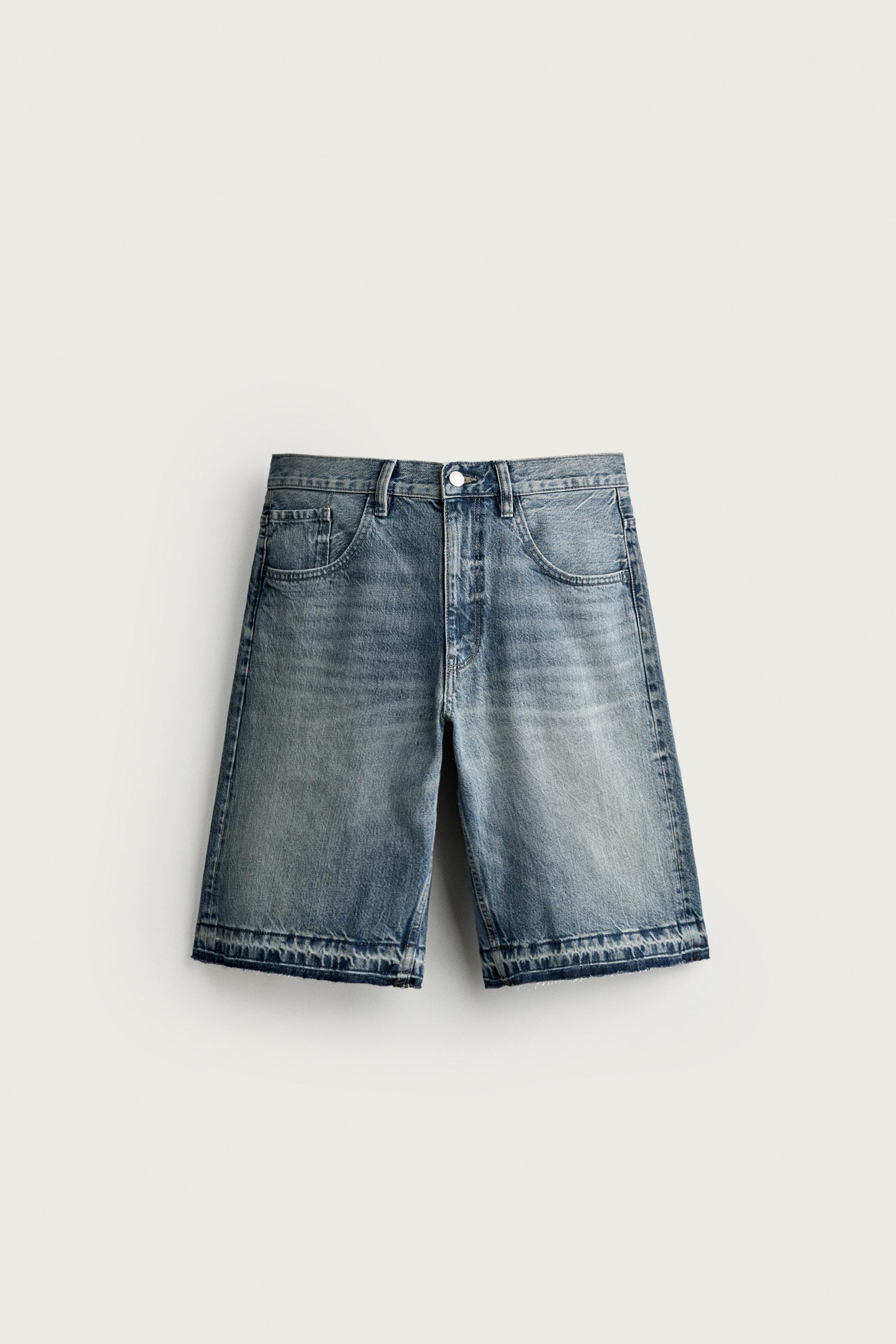 RELAXED FIT DENIM SHORTS — Blue