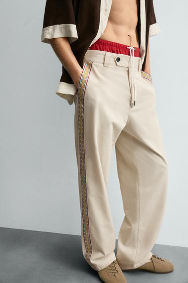 EMBROIDERED STRIPE TROUSERS - Ecru by Zara