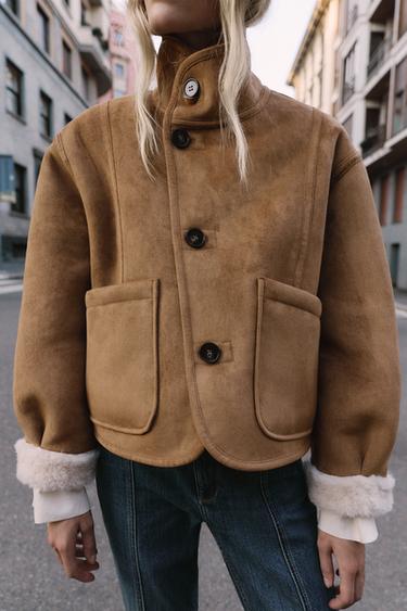 Zara REVERSIBLE DOUBLE-FACED JACKET - taupe brown