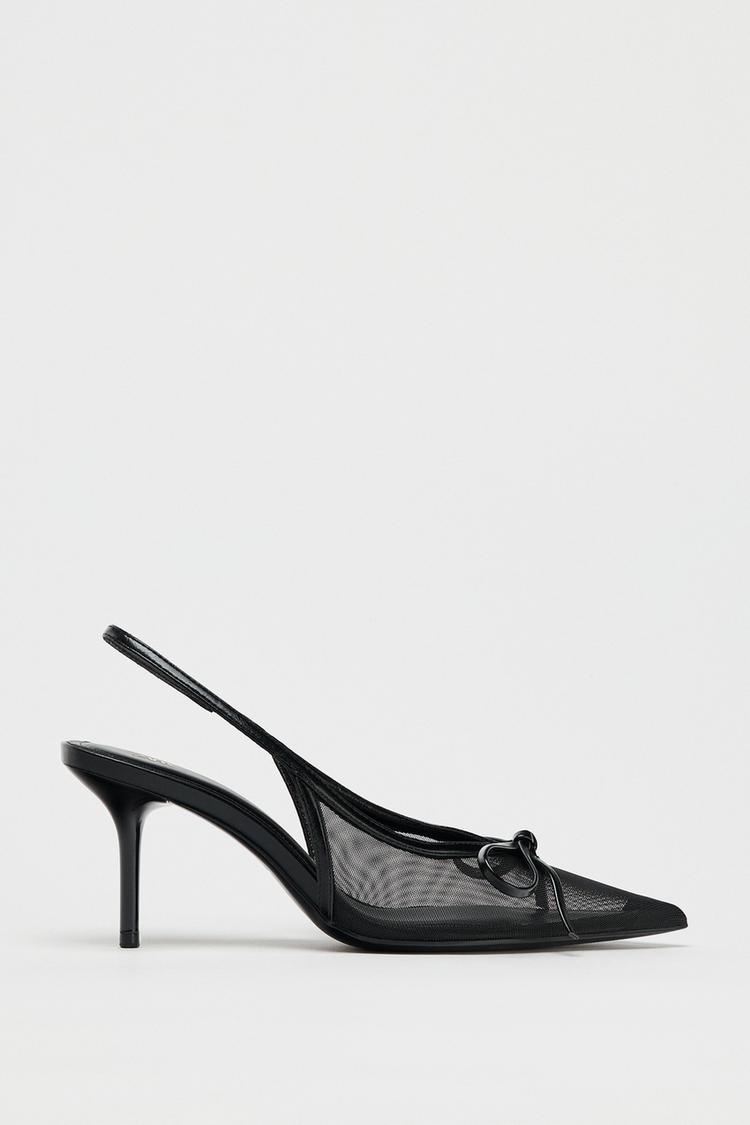 Zara Pumps Schwarz SLINGBACK MIT MESH UND SCHLEIFE Schwarz ZARA