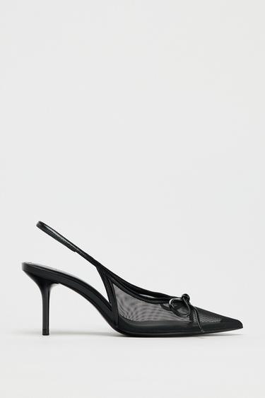 MESH SLINGBACK SHOES WITH BOW - Black by Zara