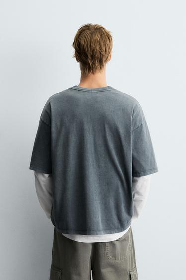 WASHED SLOGAN PRINT T-SHIRT - Light grey by Zara - Image 2