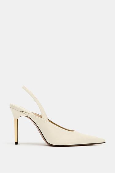 METALLIC HEEL SLINGBACK SHOES - White by Zara