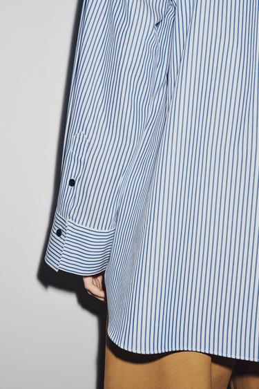 STRIPED POPLIN SHIRT ZW COLLECTION - White / Navy by Zara - Image 5