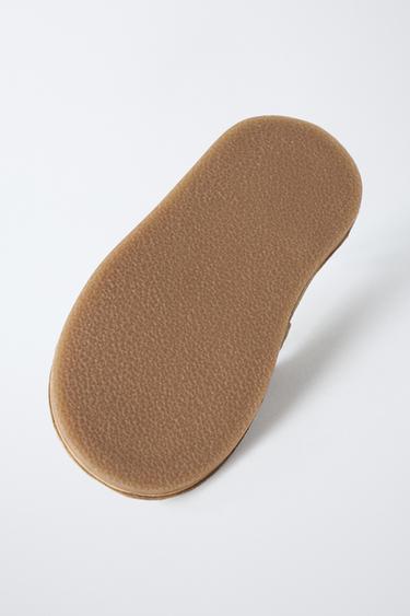 EMBROIDERED LEATHER T-BAR BALLET FLATS - Sand Brown by Zara - Image 6