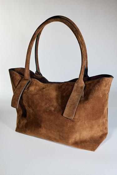 LEATHER TOTE BAG - Brown by Zara