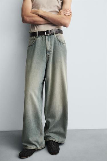 Zara BAGGY FIT JEANS - Blue / Green