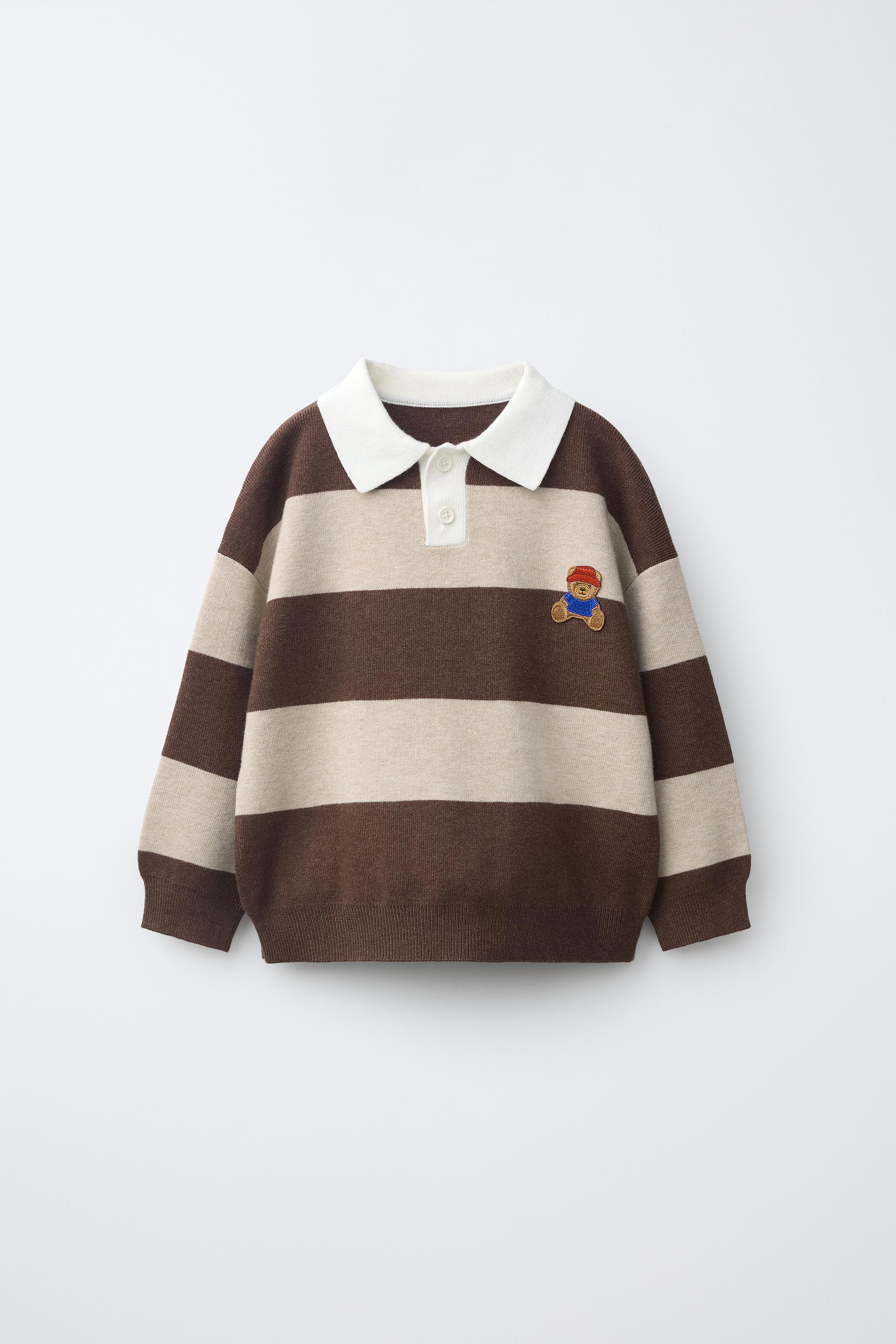 STRIPED KNIT POLO WITH BEAR PATCH