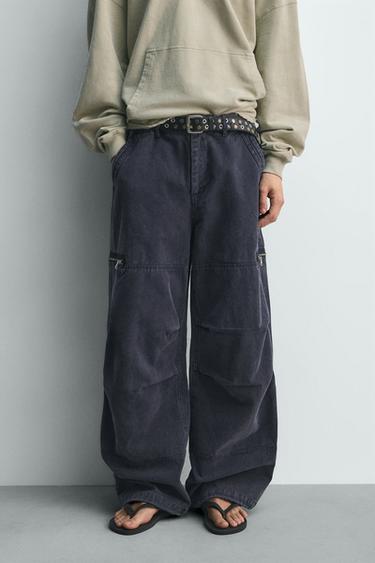 PARACHUTE CARGO TROUSERS - Blue by Zara