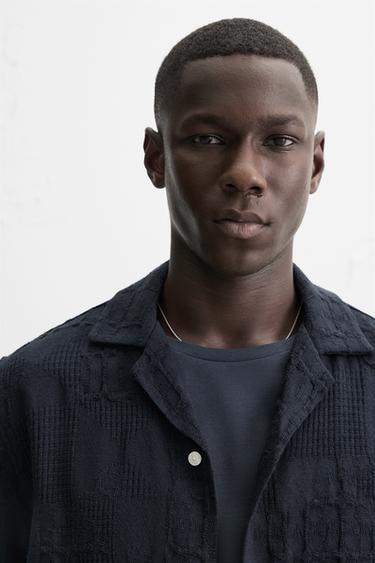 CHEMISE RELAXED FIT JACQUARD - Bleu marine de Zara - Image 4