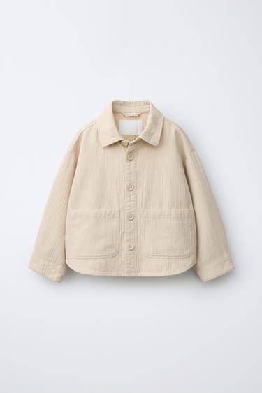 Zara TEXTURED COTTON LINEN OVERSHIRT - Ecru