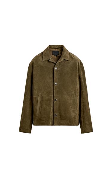SOBRECAMISA PIEL ANTE - Khaki de Zara