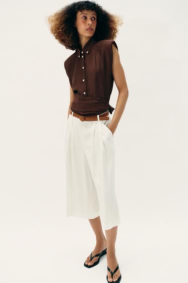LONG BERMUDA SHORTS WITH BELT - Oyster-white by Zara - Image 0