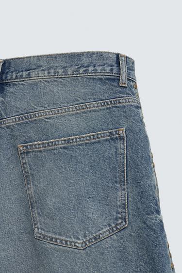 SHORT EN JEAN BAGGY FIT CLOUS MÉTALLIQUES - Bleu de Zara - Image 8