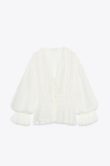 ZW COLLECTION ROMANTIC LADDER STITCH SHIRT - Oyster-white by Zara