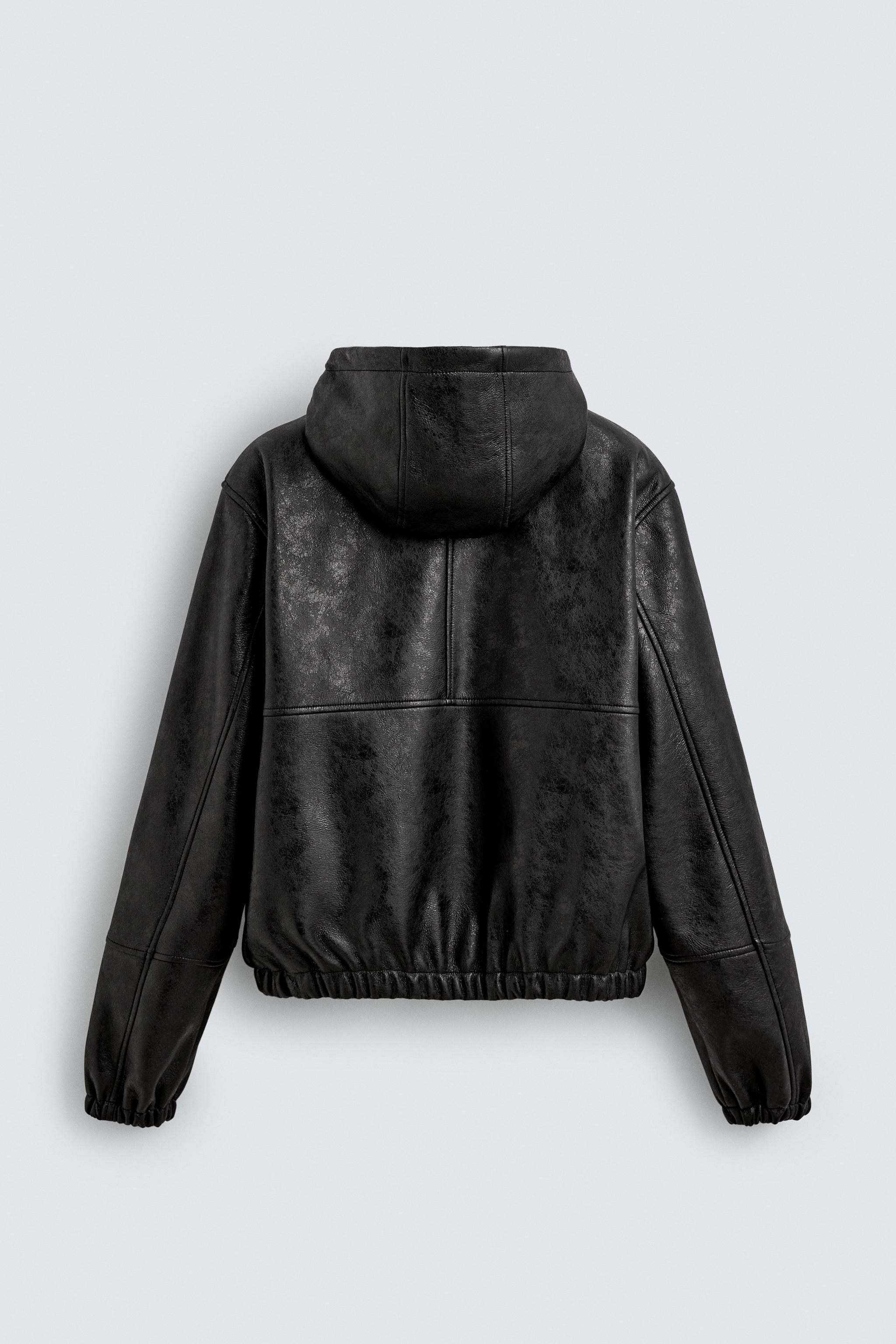 LEATHER EFFECT HOODIE JACKET - Black | ZARA Australia