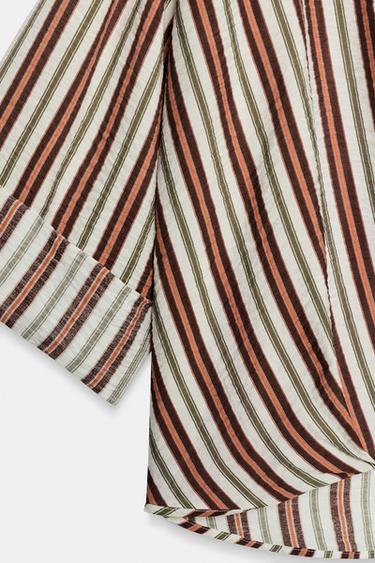 STRIPED SHIRT WITH PUFF HEM - Brown / Ecru by Zara - Image 7